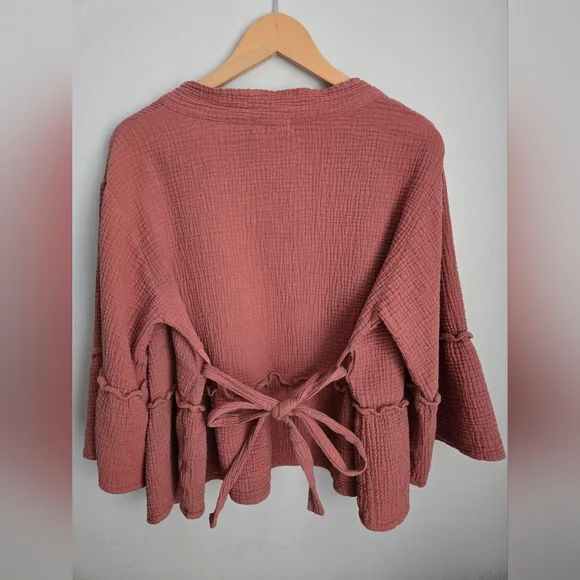 4OUR DREAMERS Dusty Rose Gauzy Cotton Cardigan - Picture 4 of 6